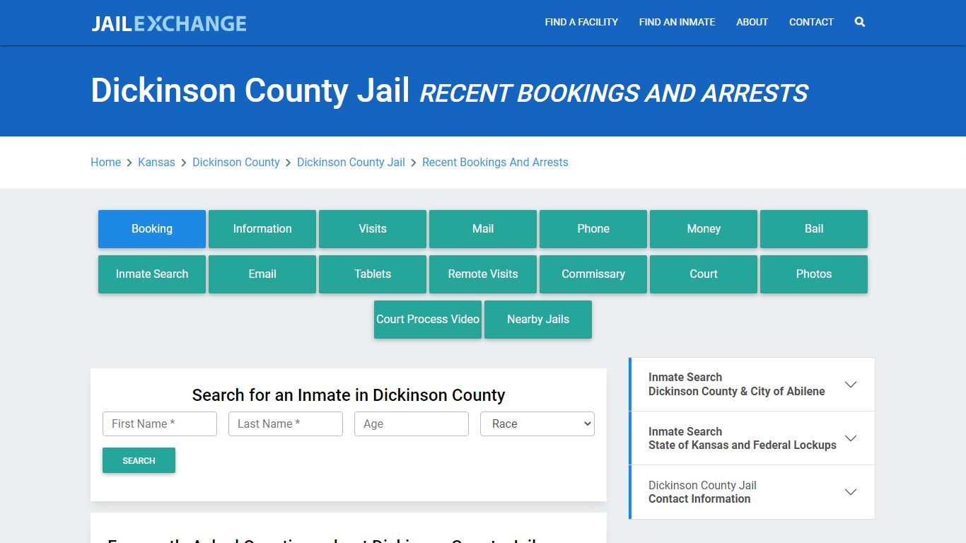 Dickinson County Jail KS Recent Arrests and Bookings