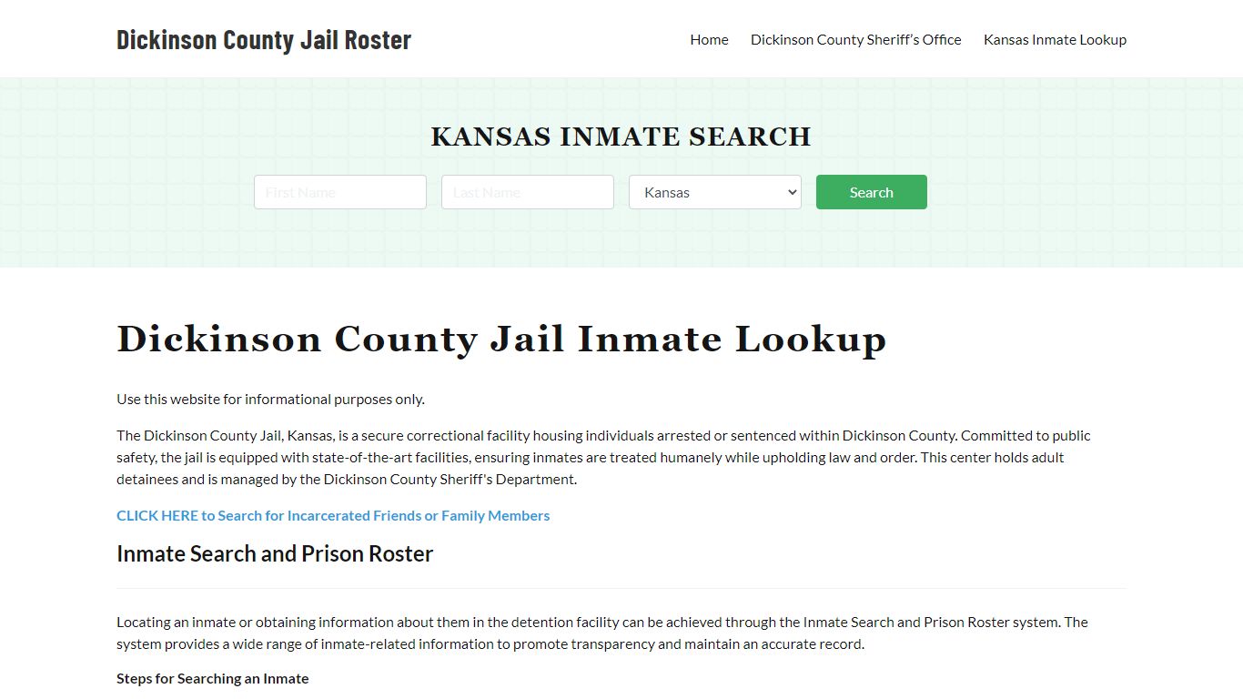 Dickinson County Jail Roster Lookup, KS, Inmate Search